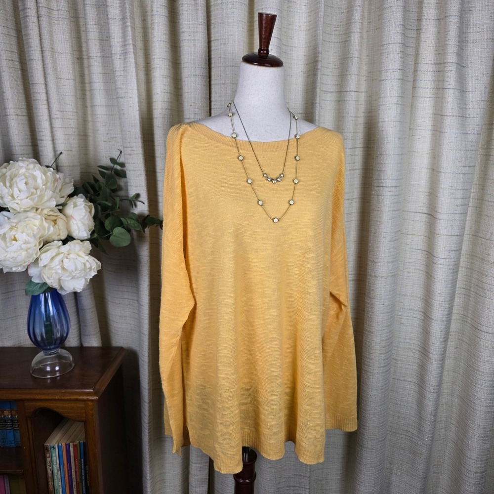 Eileen Fisher Linen Sweater Tunic 3X Boat‎ Neck Yellow Long Sleeve Coastal Flowy - Picture 12 of 12
